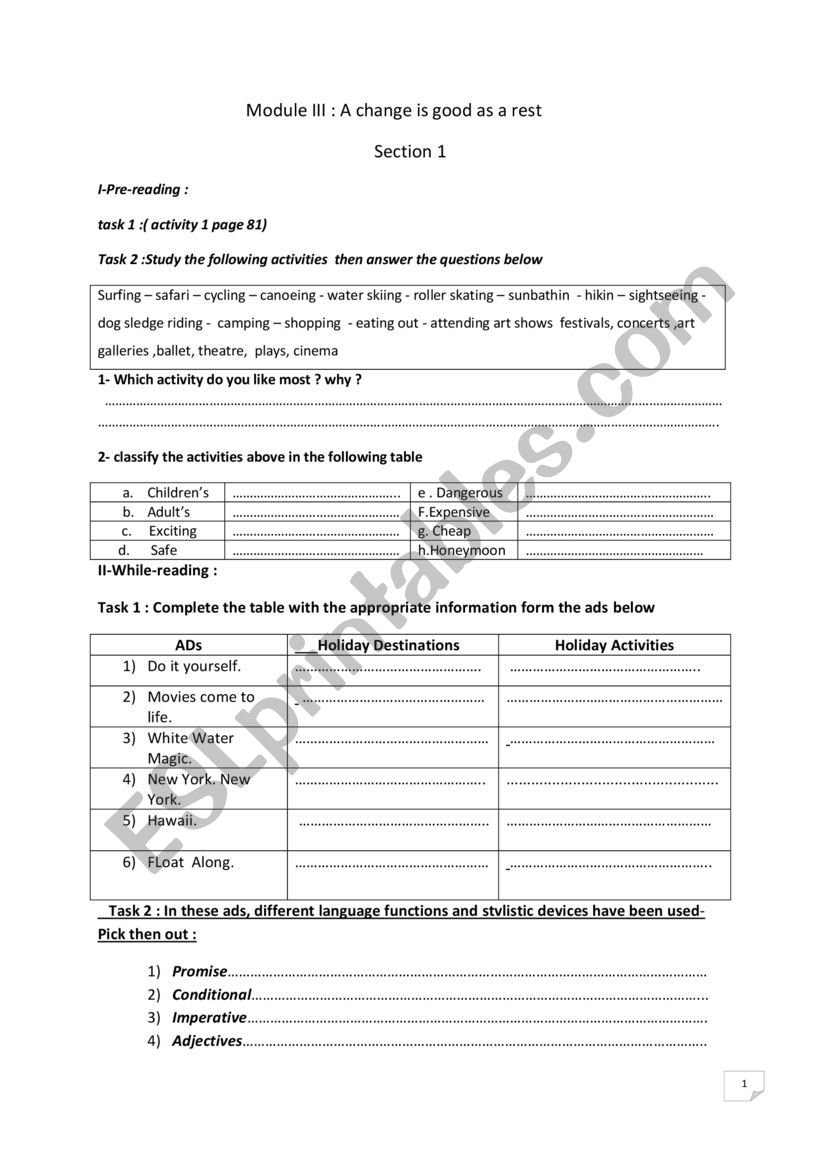 module 1 section 3 Third Form worksheet