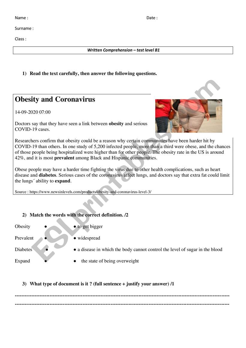 Written comprehension covid and obesity