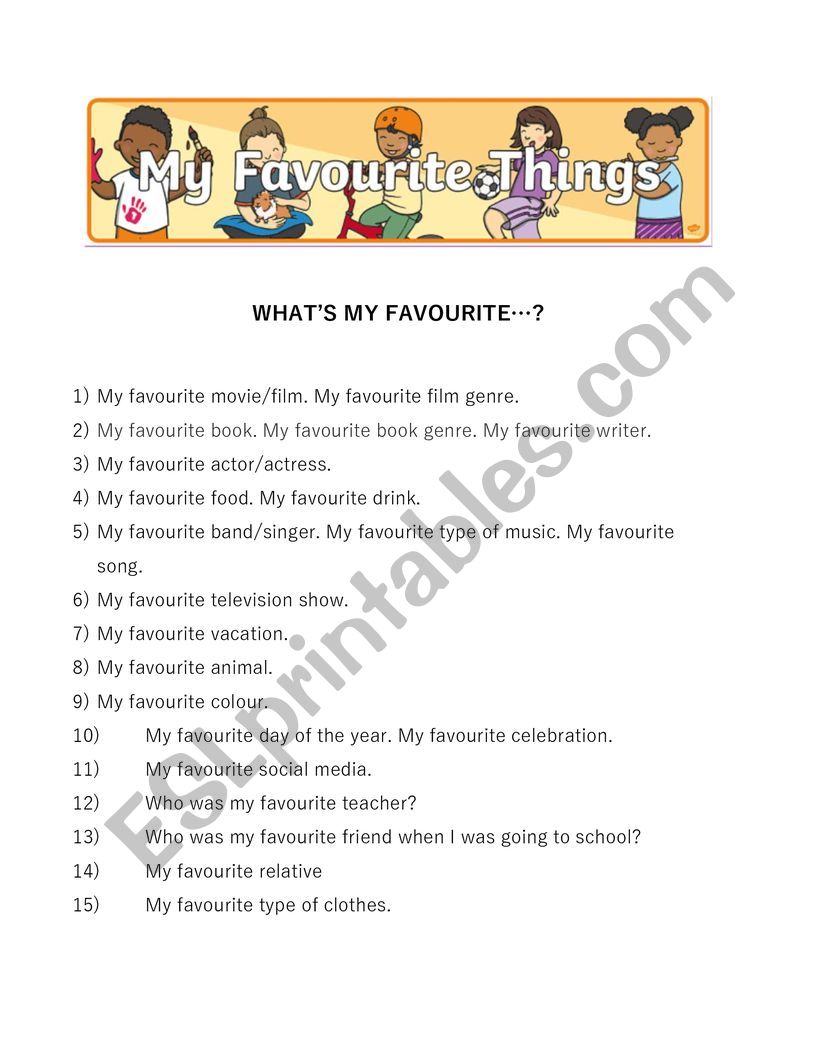 MY FAVOURITE THINGS worksheet