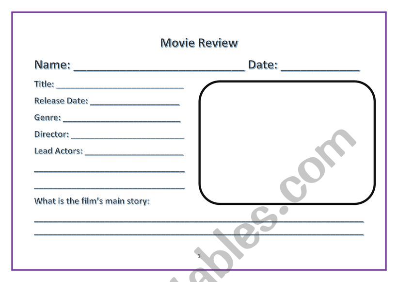 Template for a movie review worksheet