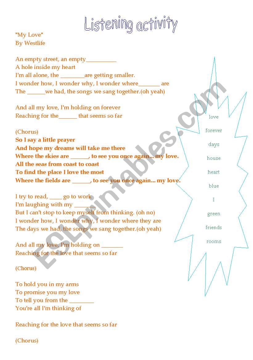 song my love westlife worksheet