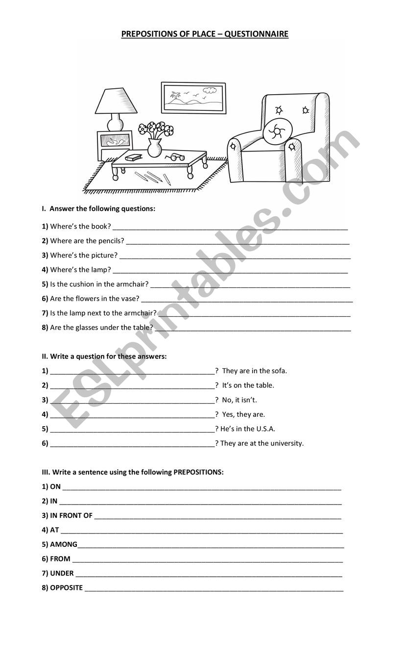 Prepositions of Place - Questionnaire