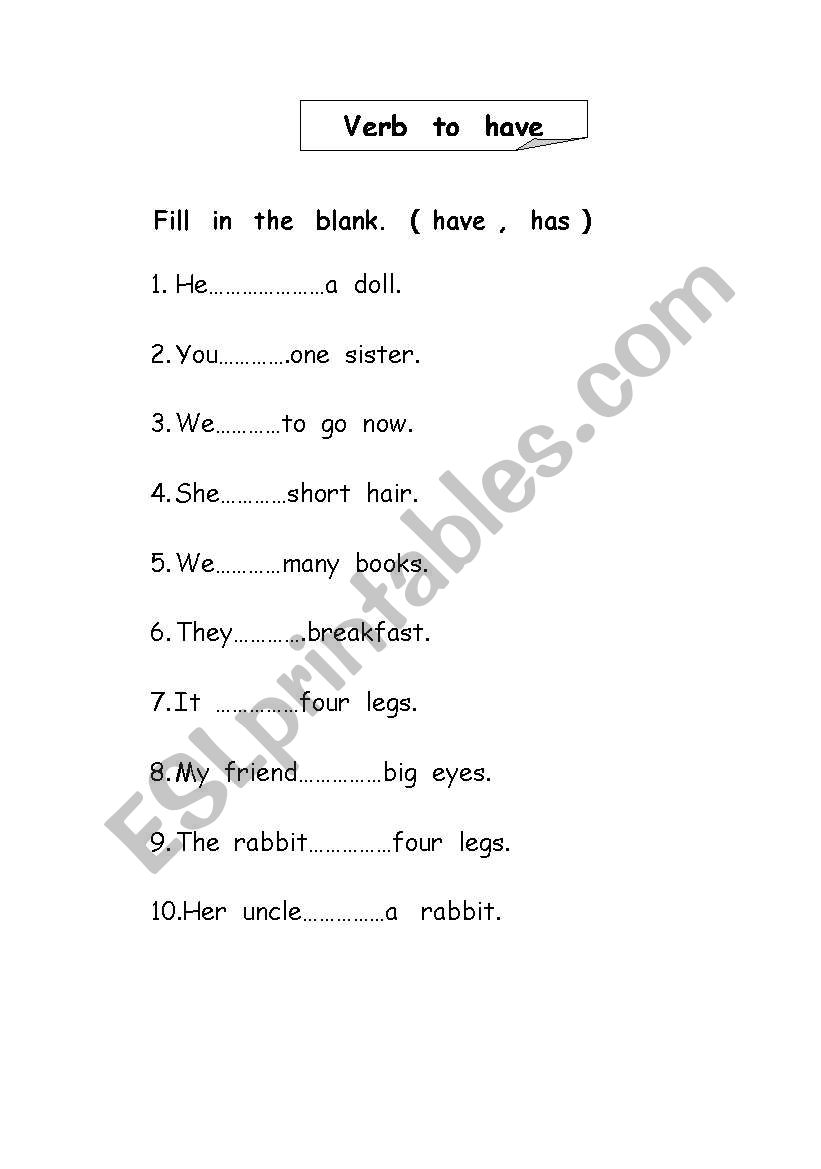 Verb  to  have worksheet