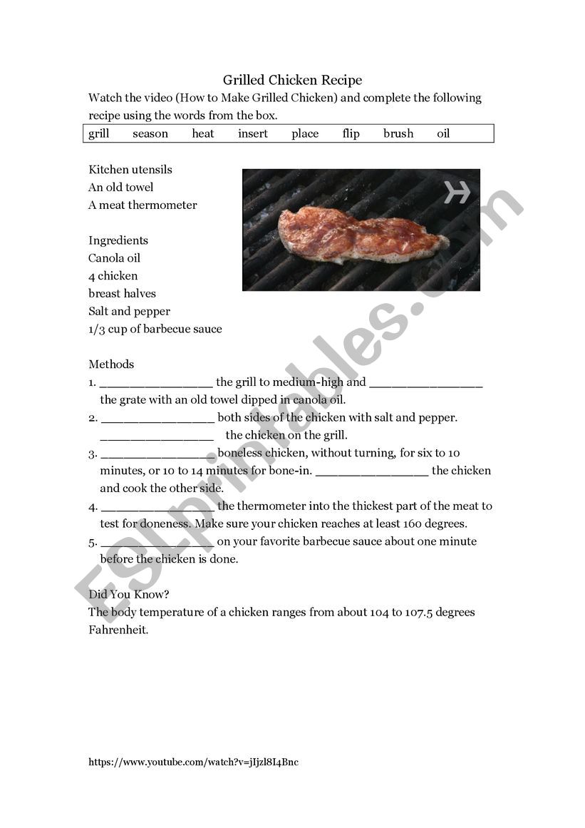 Cooking recipe worksheet worksheet