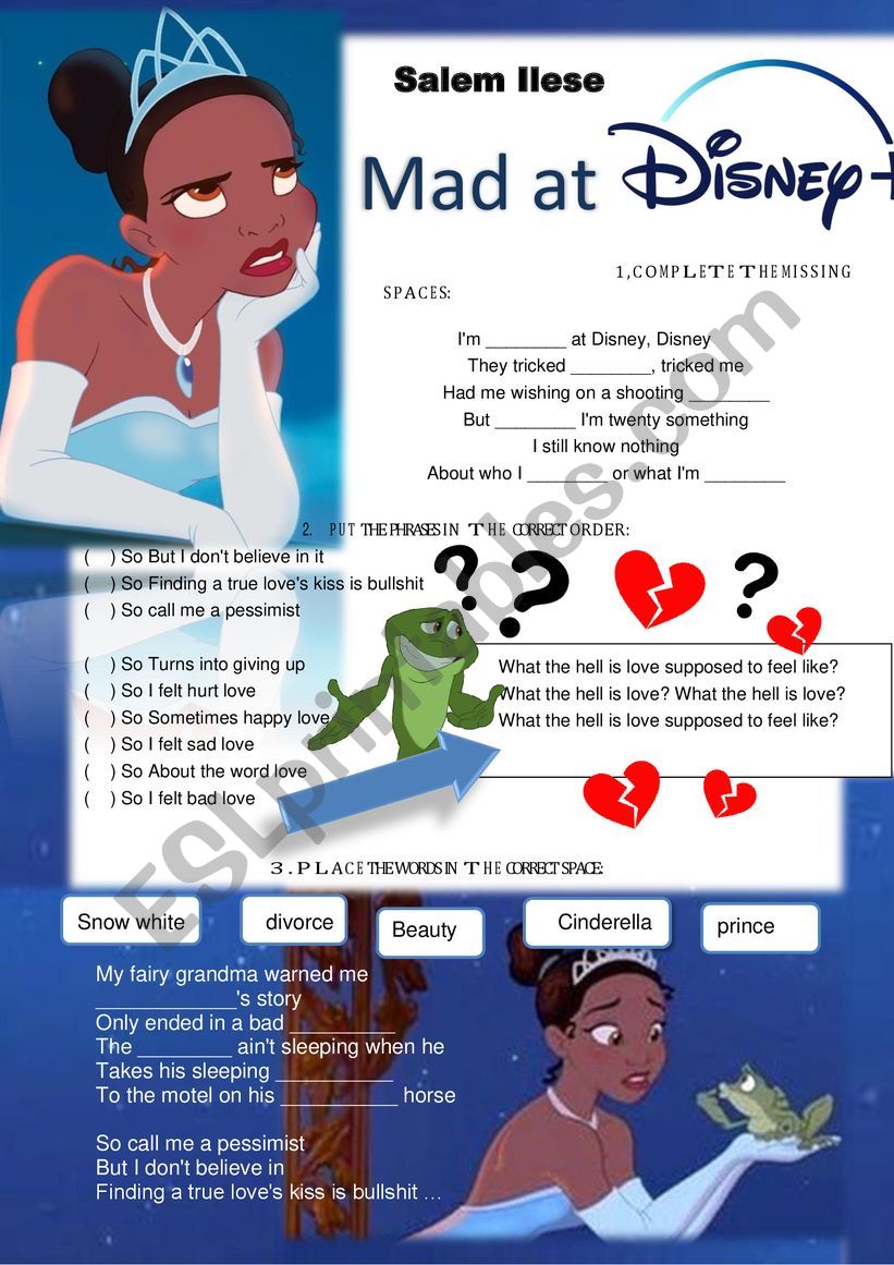 Mad at Disney song activity worksheet