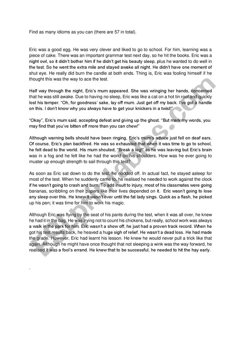 Spot the Idioms worksheet Spot the Idioms worksheet