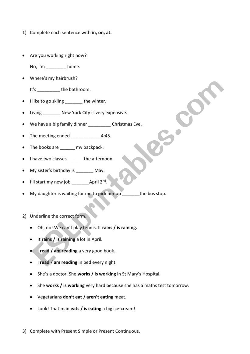 Cooking - Practice worksheet