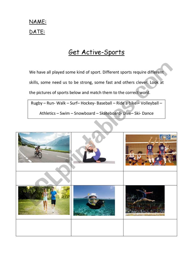 Sports worksheet