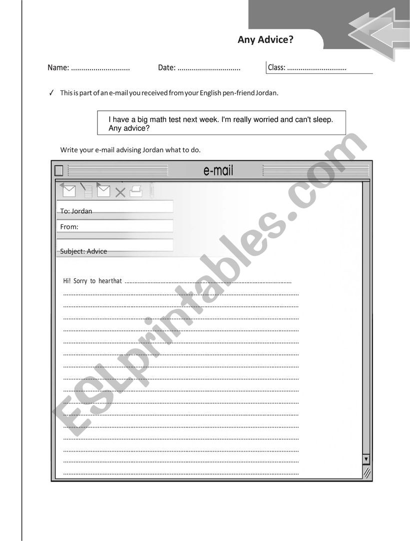 writing : giving advice worksheet