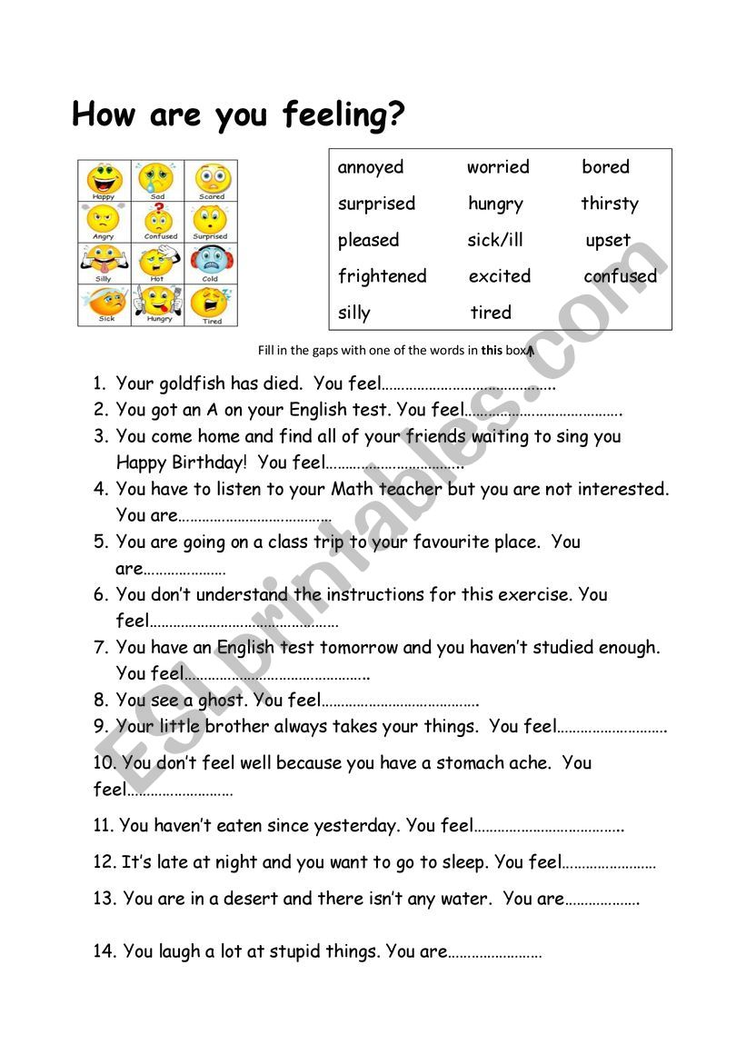 Feelings Adjectives - worksheet