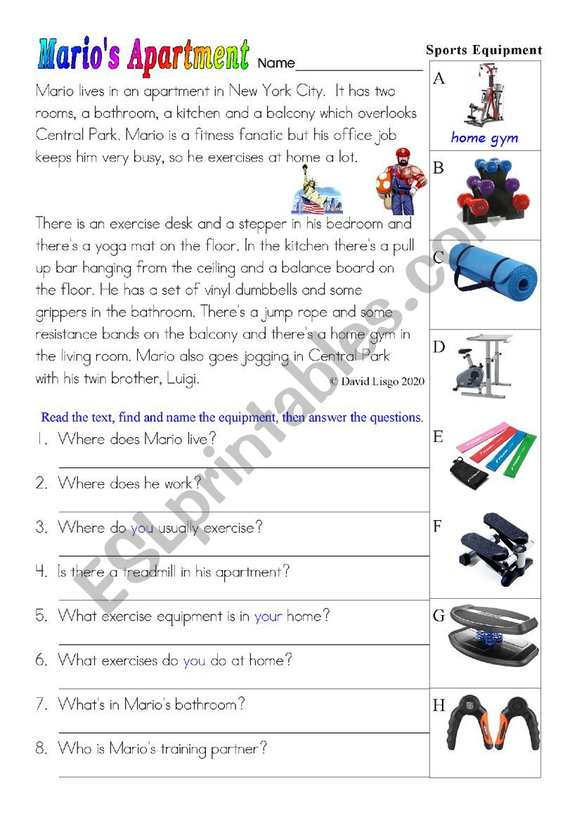 Marios Apartment: with answer key and additional questions
