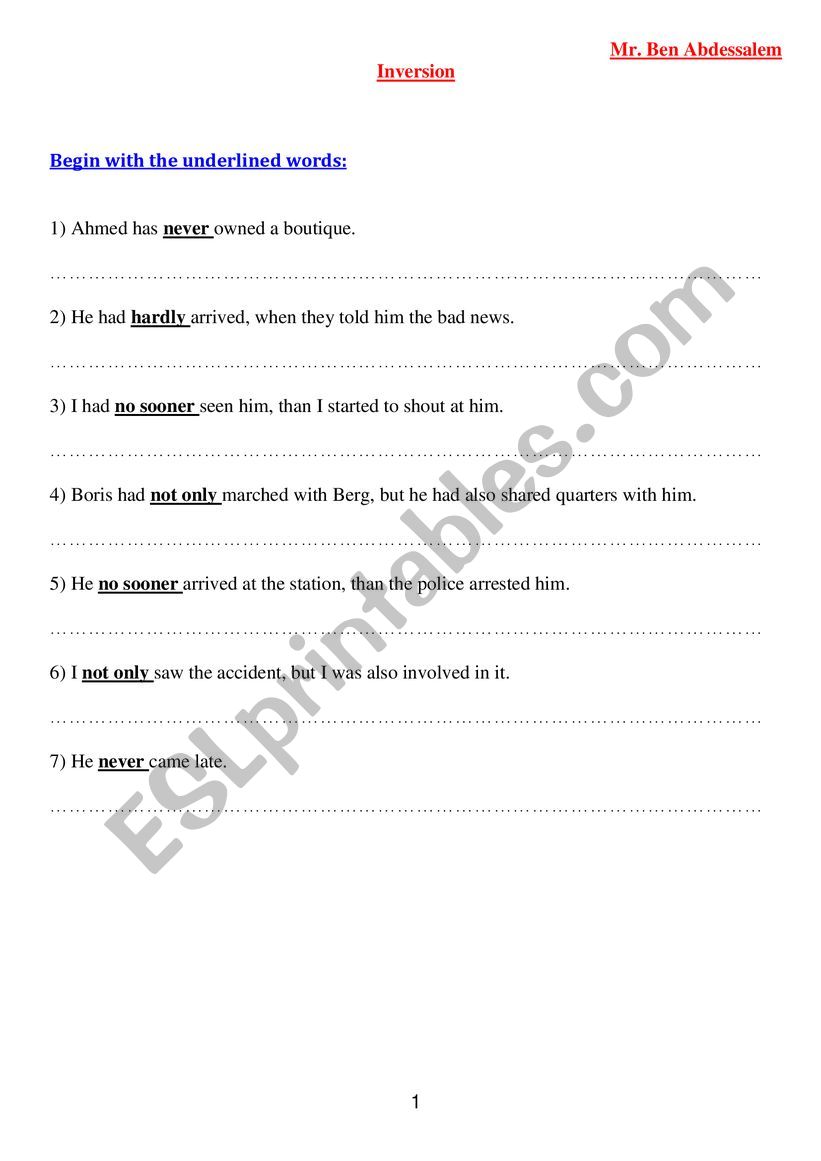 inversion worksheet