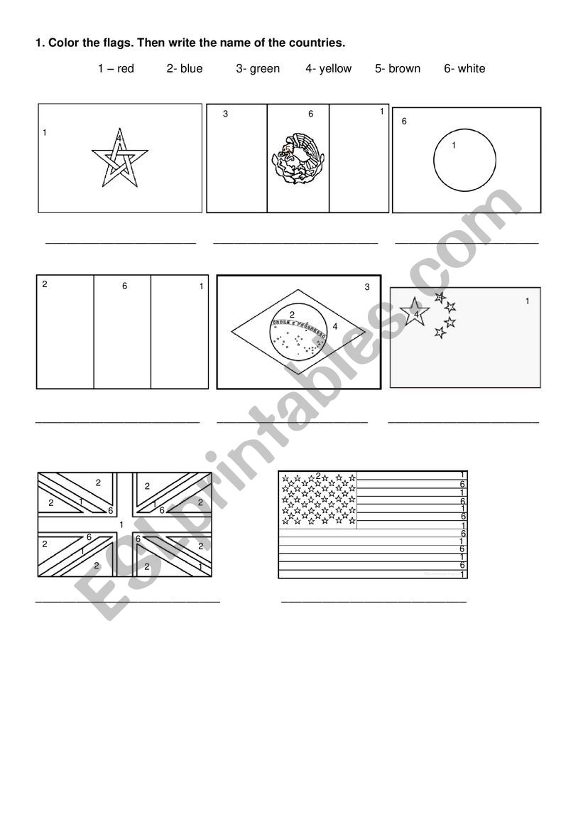 color the flags worksheet