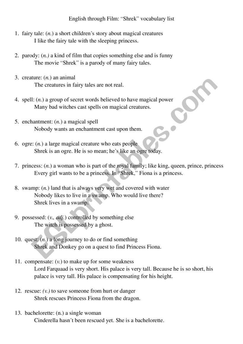 Shrek worksheet worksheet