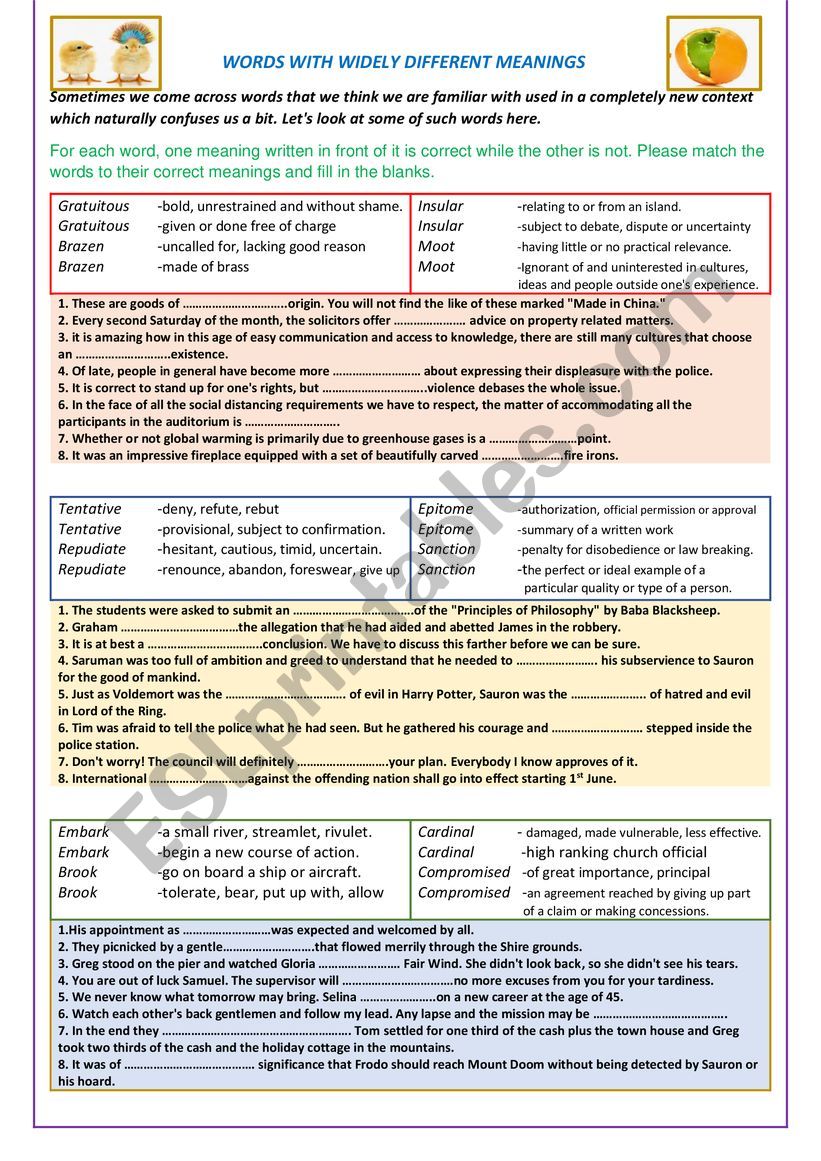 words with widely different meanings