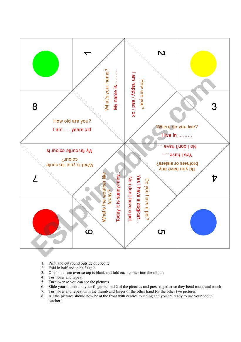 Introduction to English game worksheet