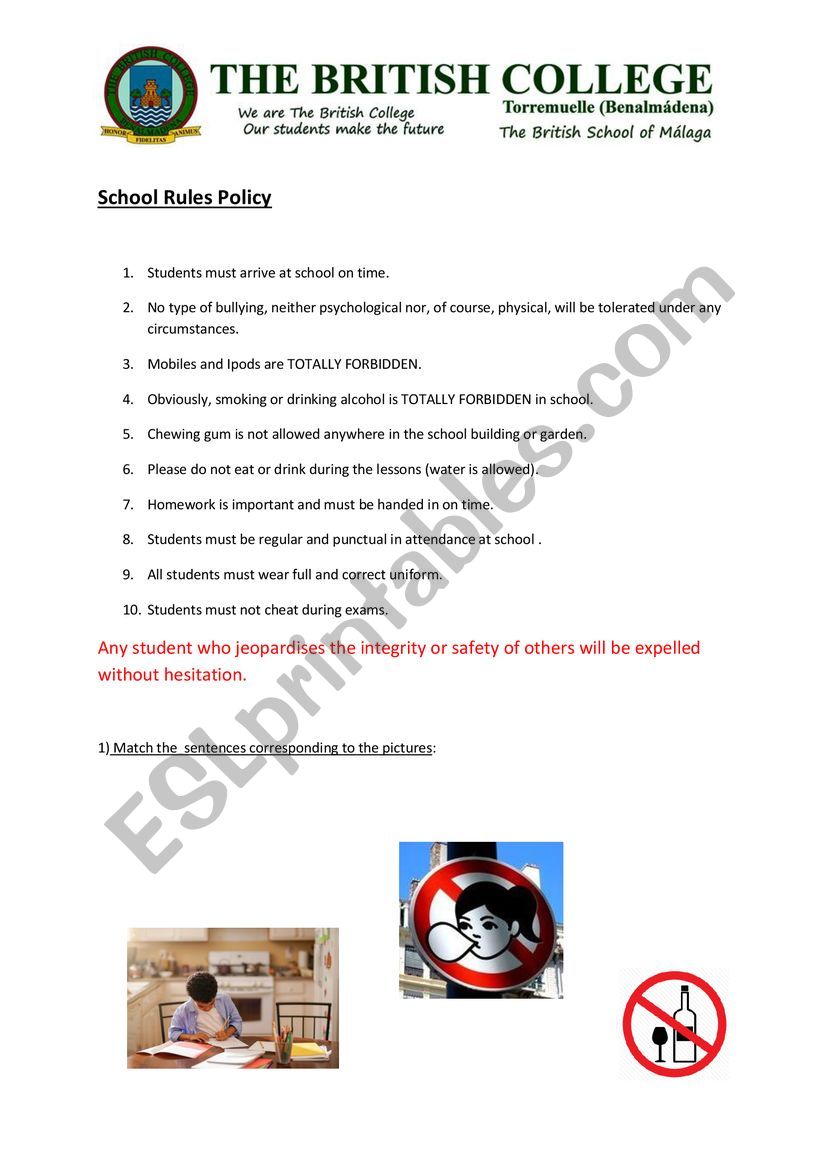 School Rules 2 worksheet