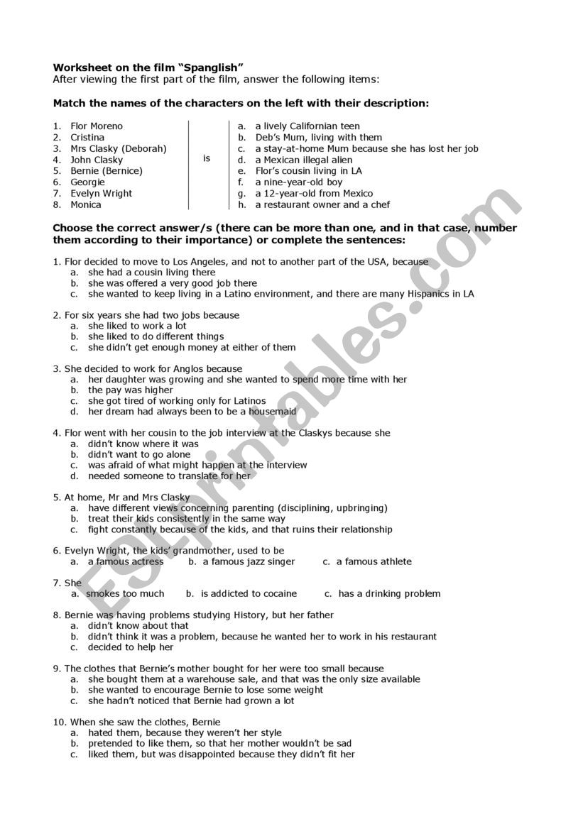 Spanglish worksheet