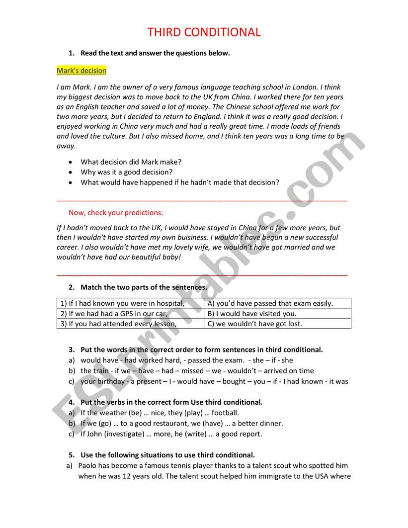 Third conditional worksheet