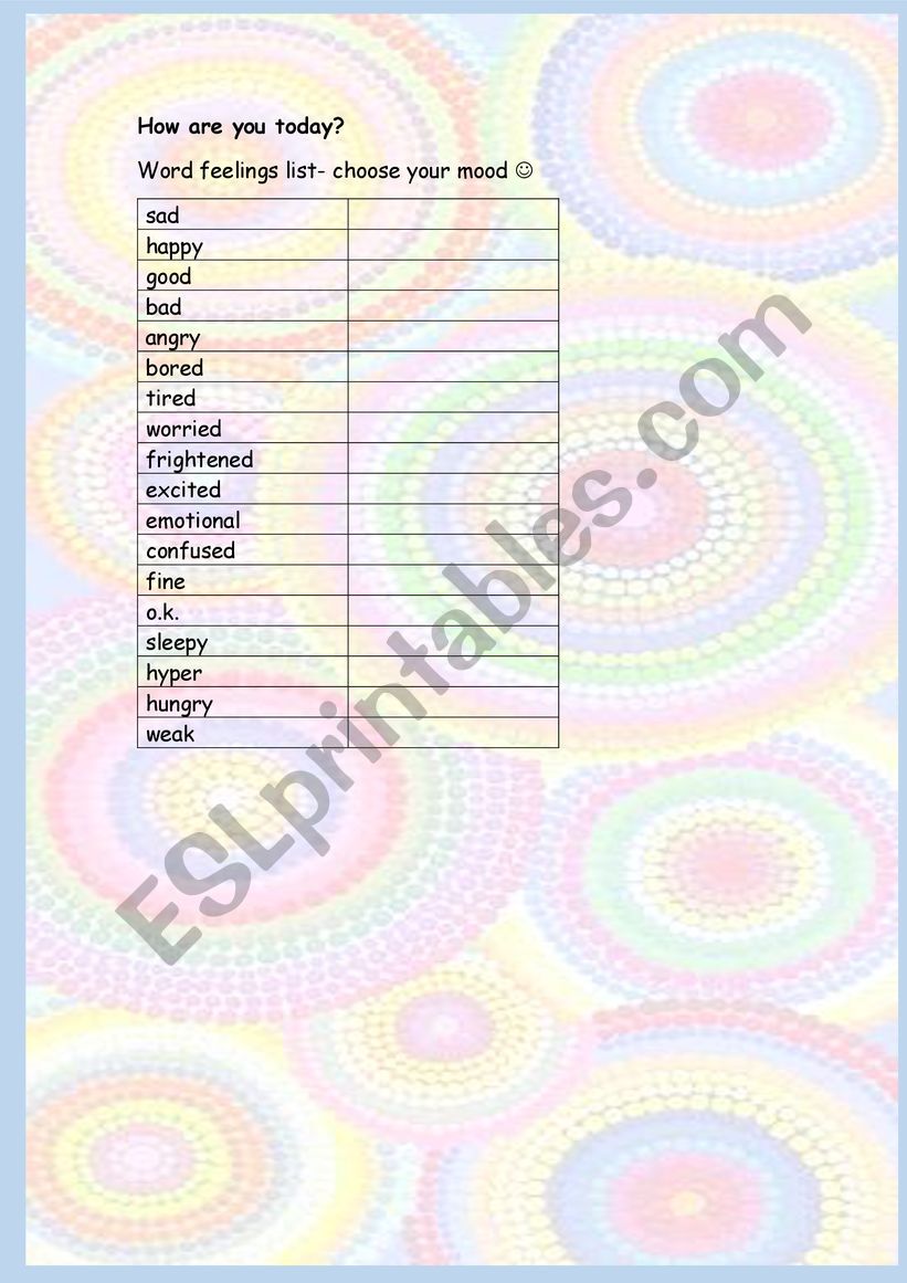How do you feel today? worksheet