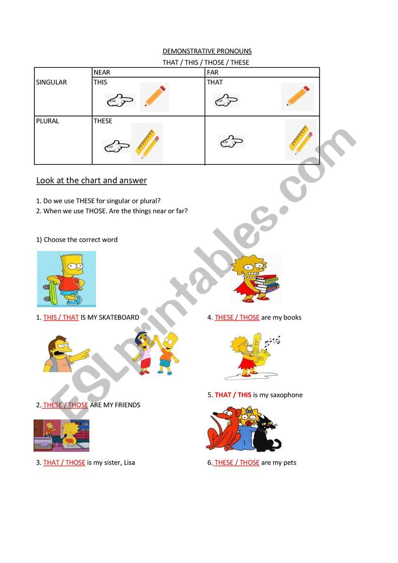 DEMONSTRATIVE PRONOUNS worksheet