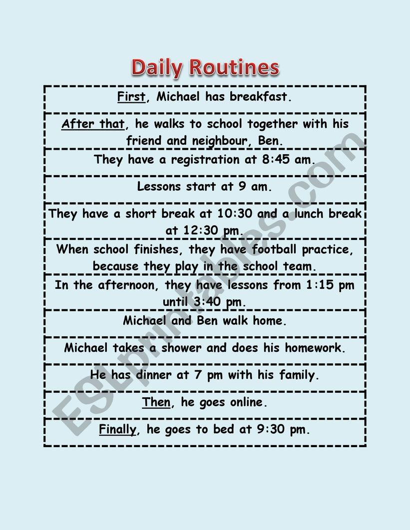Daily Routines worksheet
