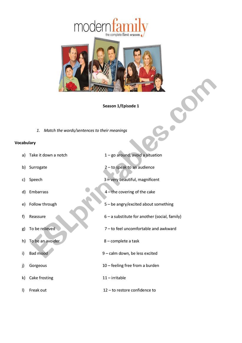 Modern Family Video Lesson worksheet