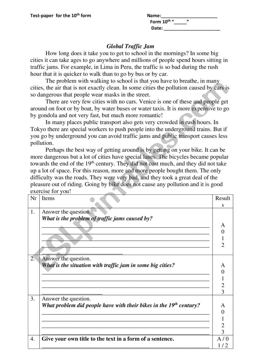 Test 10 worksheet