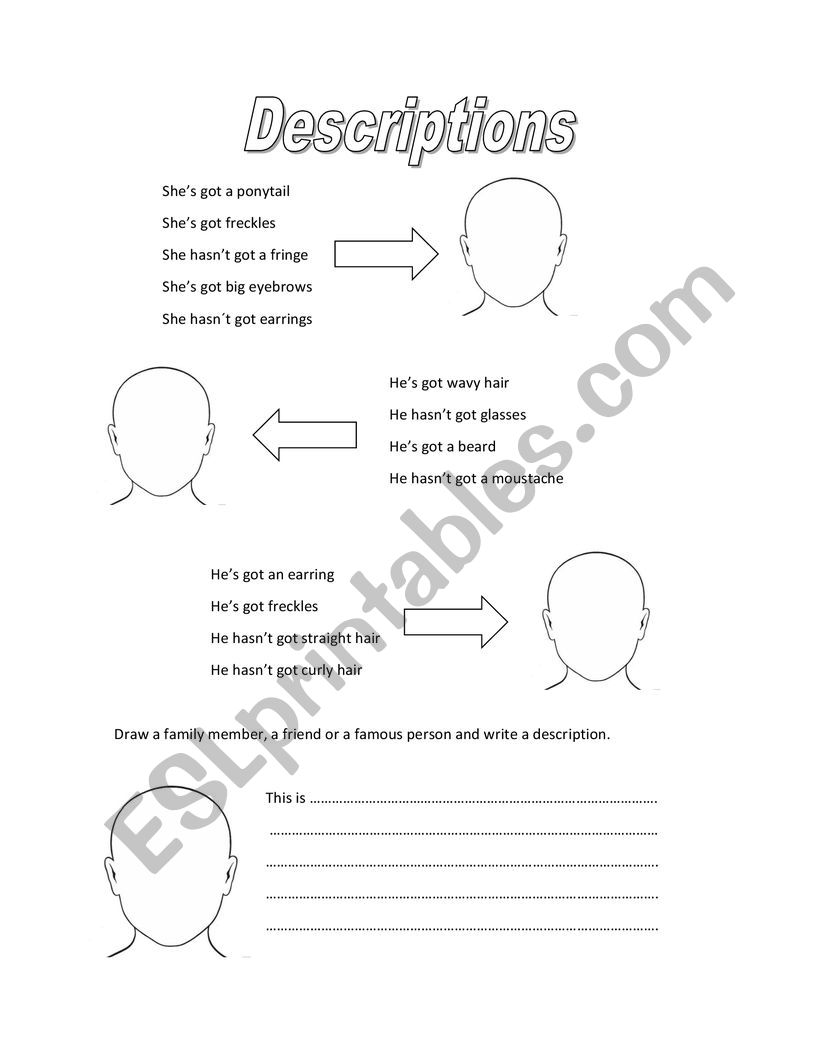 Descriptions worksheet
