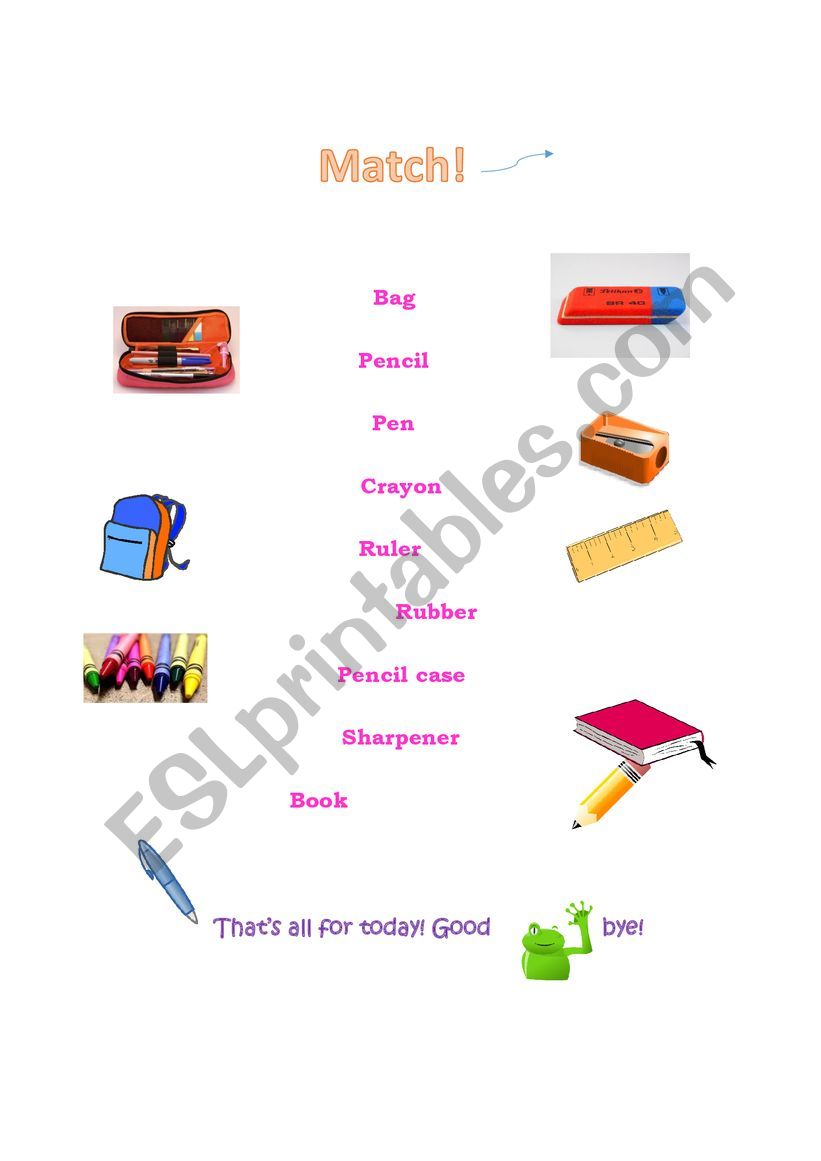 School objects maqtching worksheet