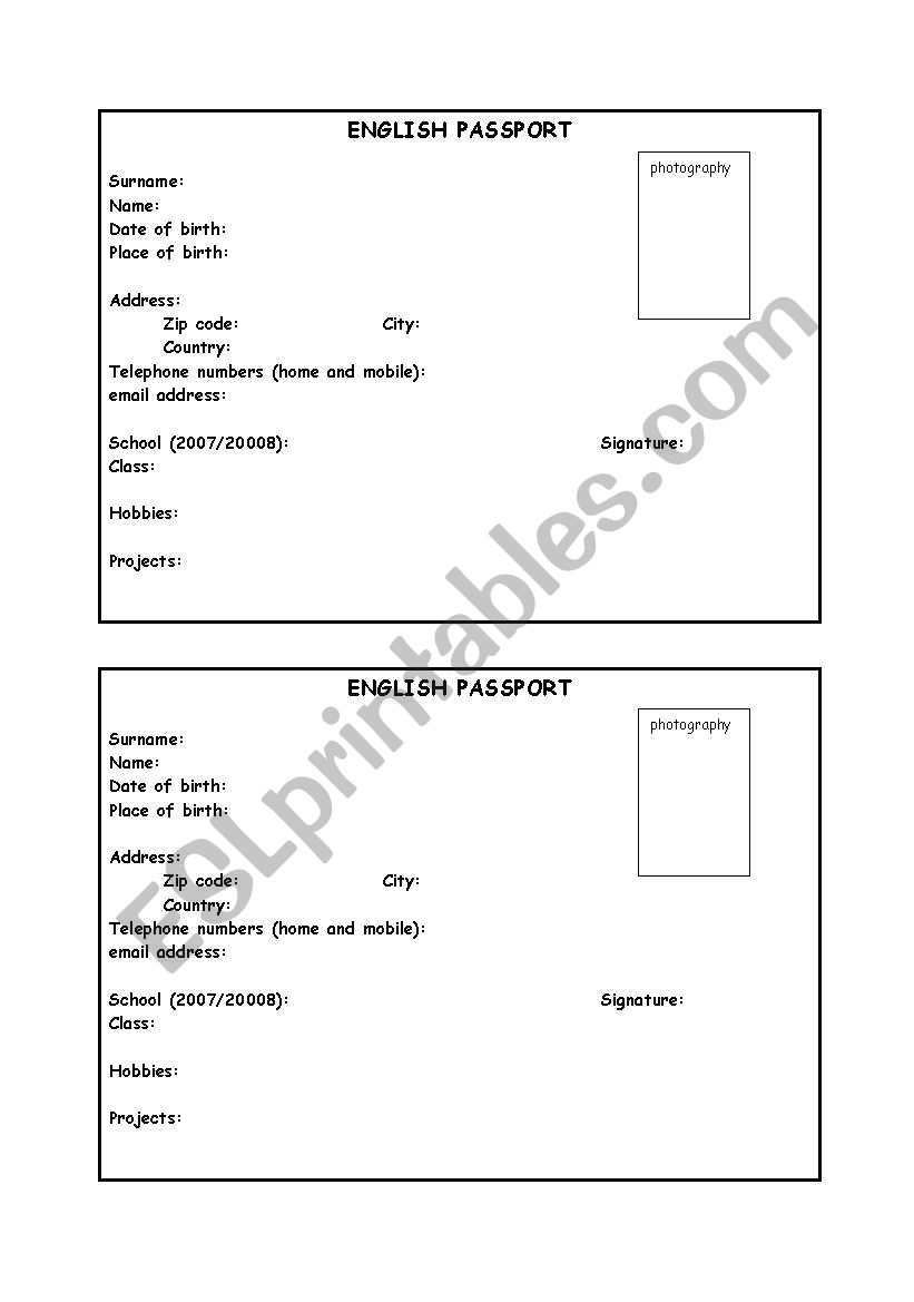 Passport worksheet