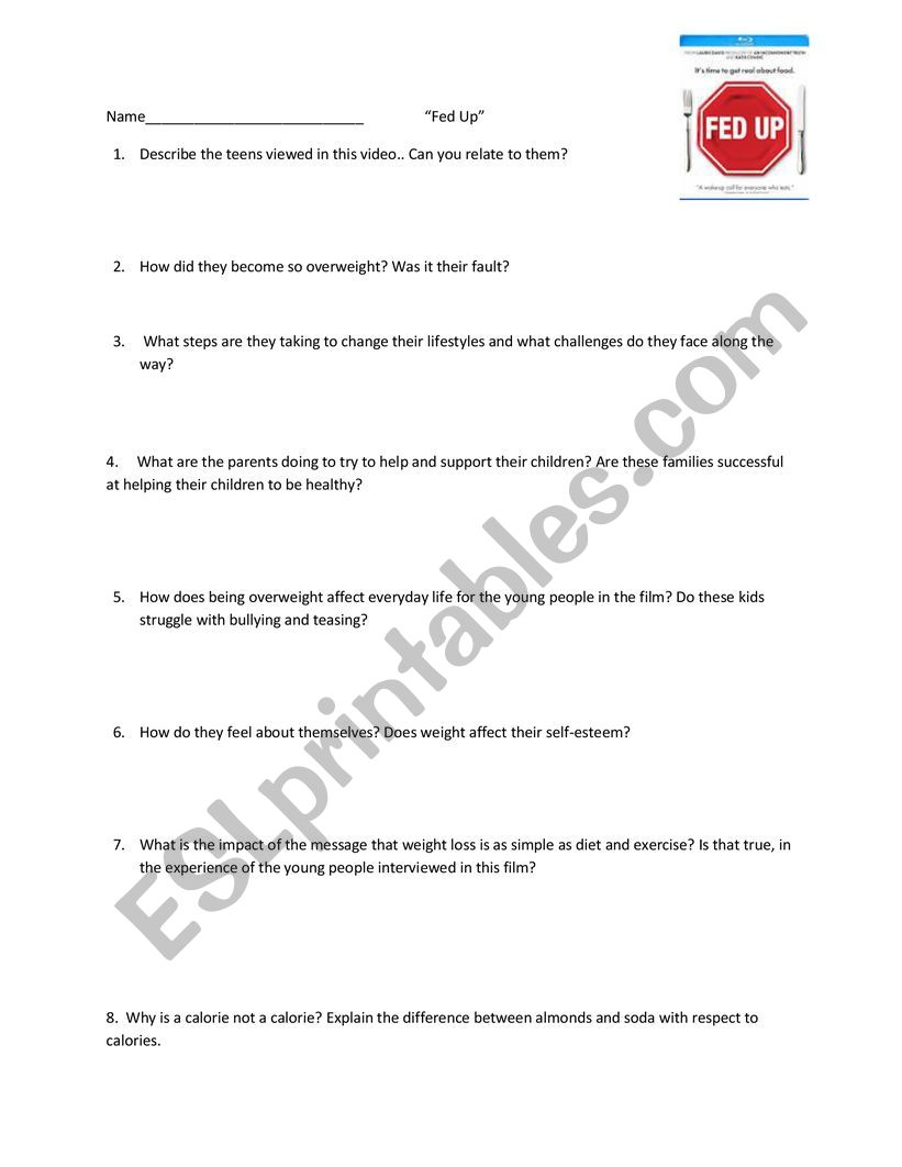 Fed Up Documentary worksheet