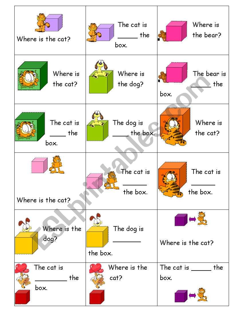 Preposition flash cards of place - Garfield