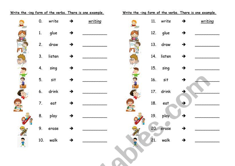 ING Verb formation for Kids worksheet