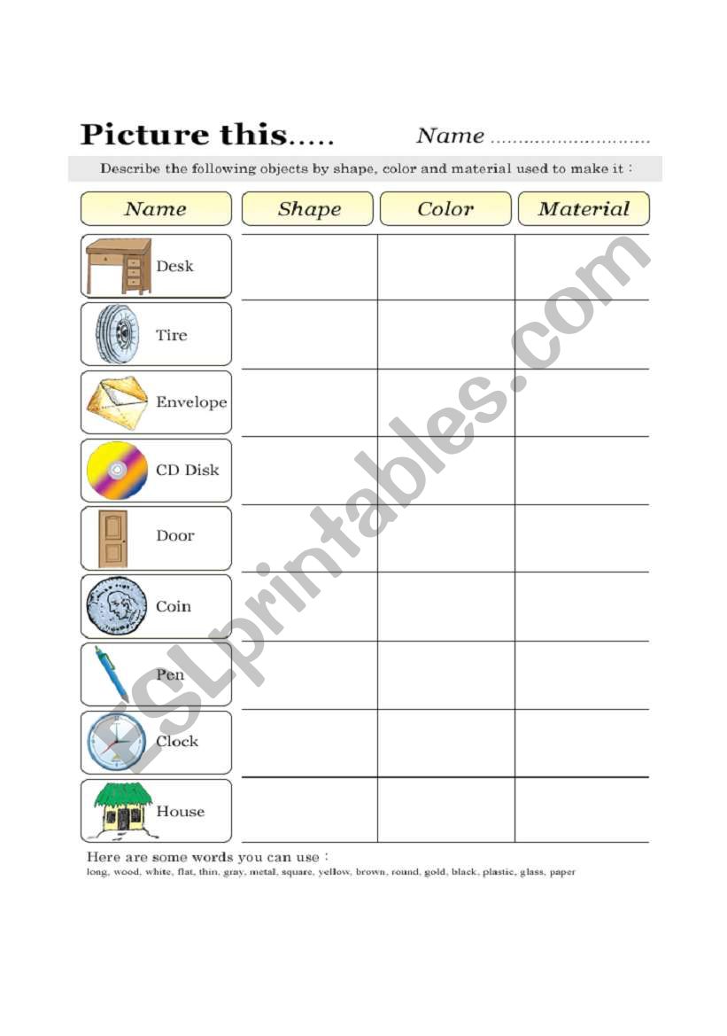 Picture This worksheet