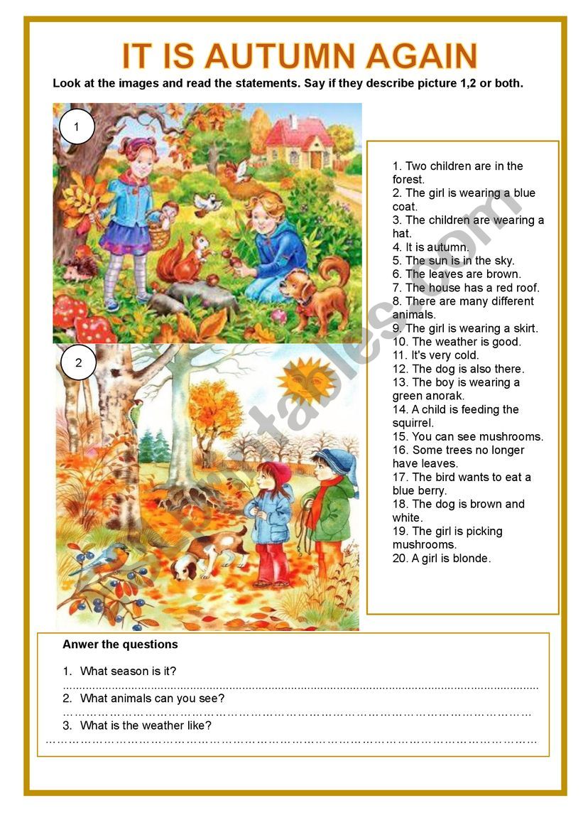 It is autumn again worksheet