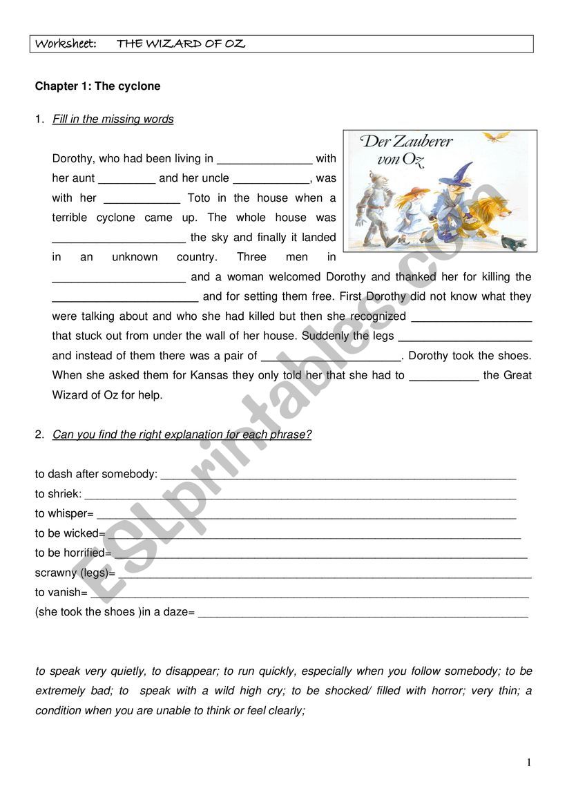 The Wizard of Oz worksheet