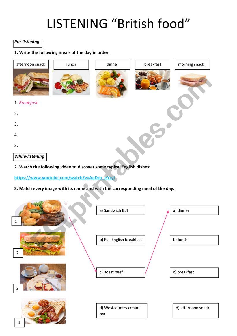 Listening British food worksheet