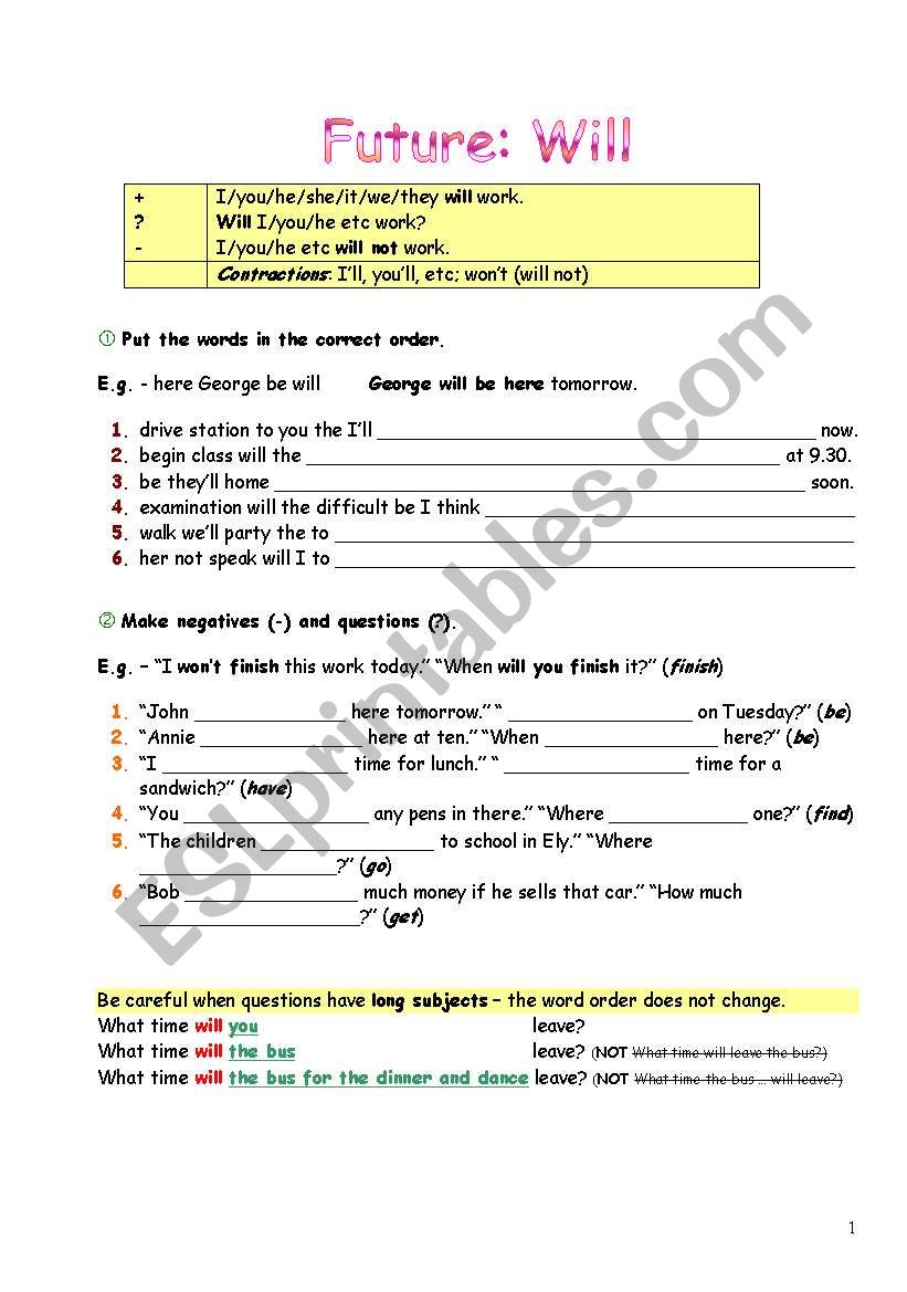 Future with Will worksheet