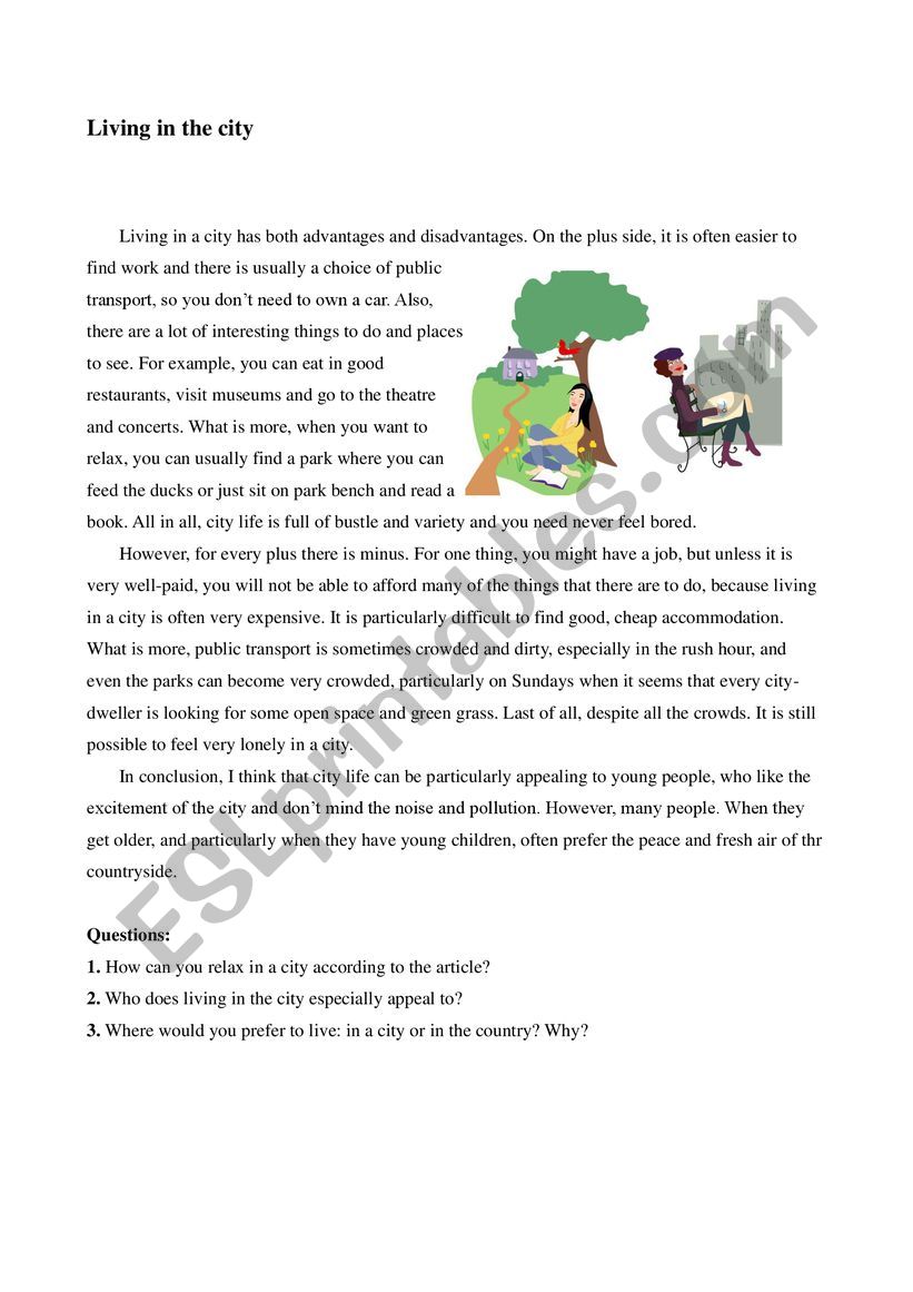 Living in the city worksheet