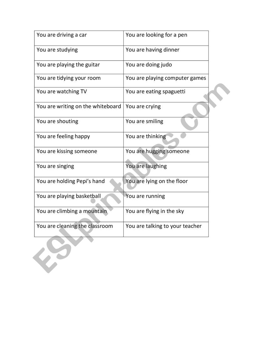 Mime game worksheet