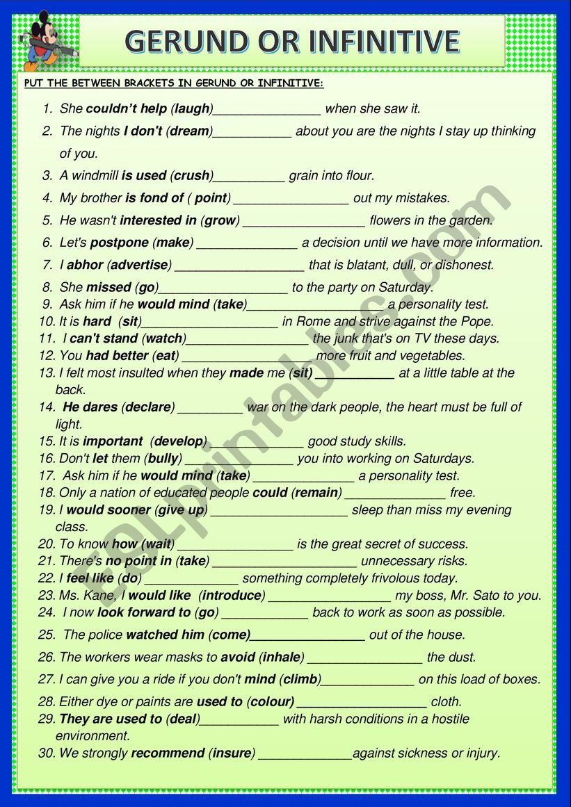 GERUND OR INFINITIVE worksheet