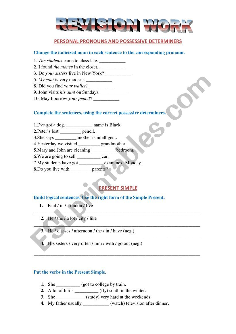 grammar revision worksheet