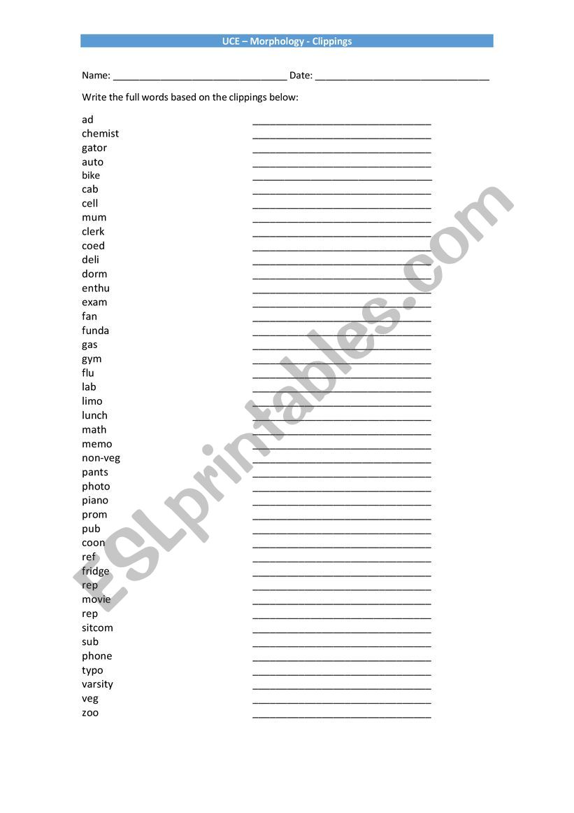 Worksheet on clippings worksheet