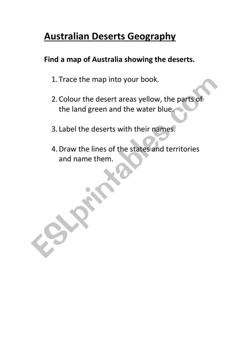 Australian deserts worksheet