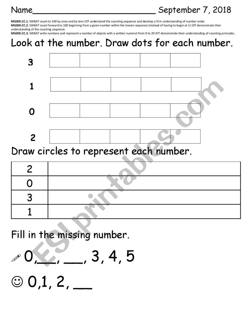 Numbers 0-10 Test worksheet