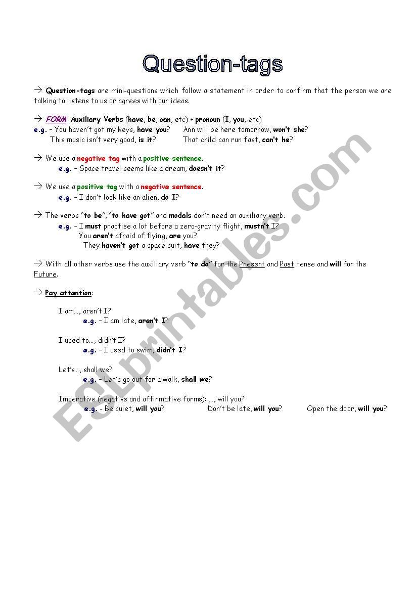 Question-tags worksheet