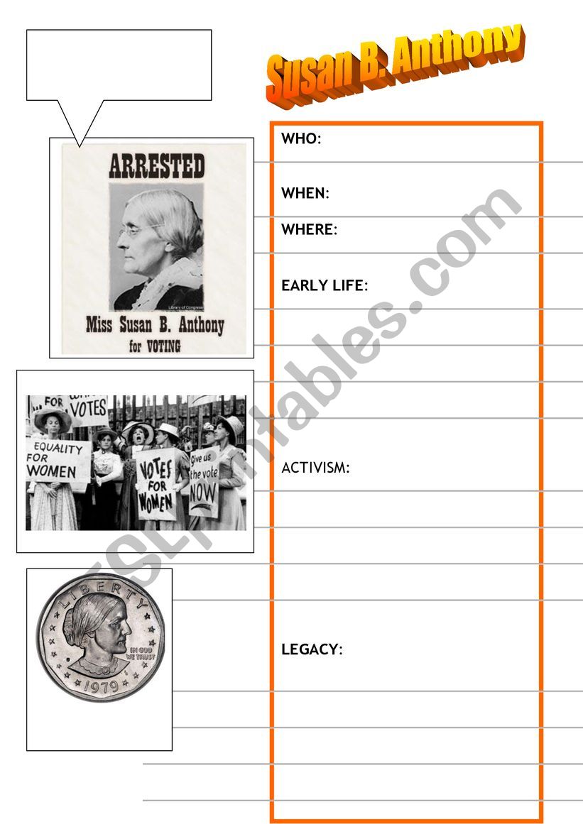 SUSAN B. ANTHONY worksheet