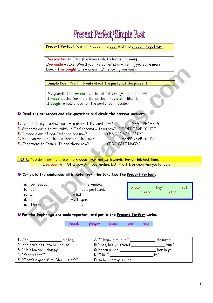 Present Perfect/Simple Past worksheet