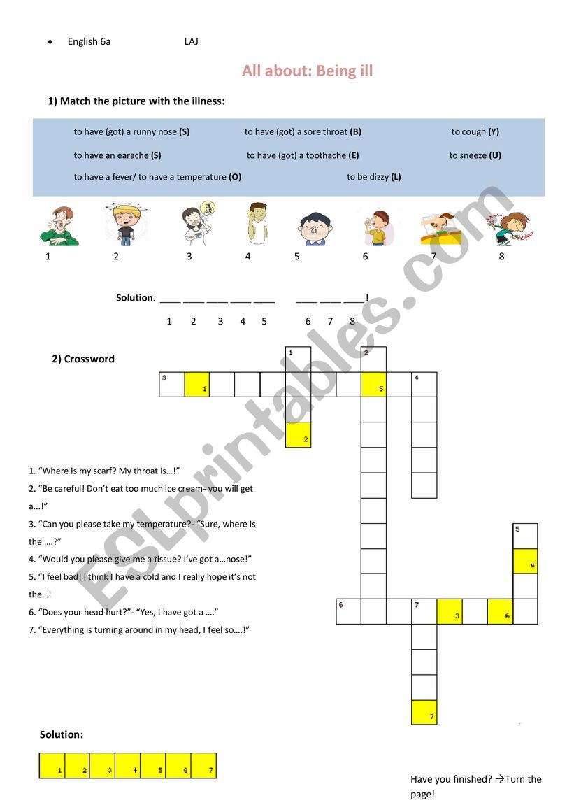 Worksheets Diseases Year 6-7 worksheet